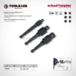 Juego adaptadores reductores de impacto cortos de 1/4” con bloqueo